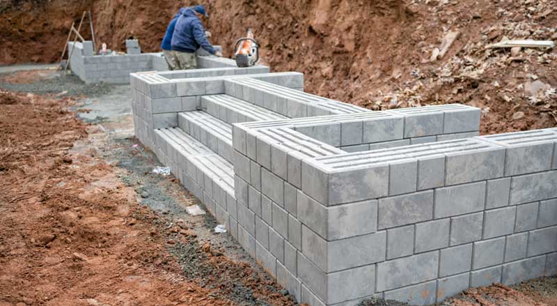 Landscape construction of retaining wall and steps