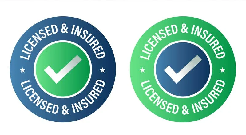 Two licensed and insured badges with check marks